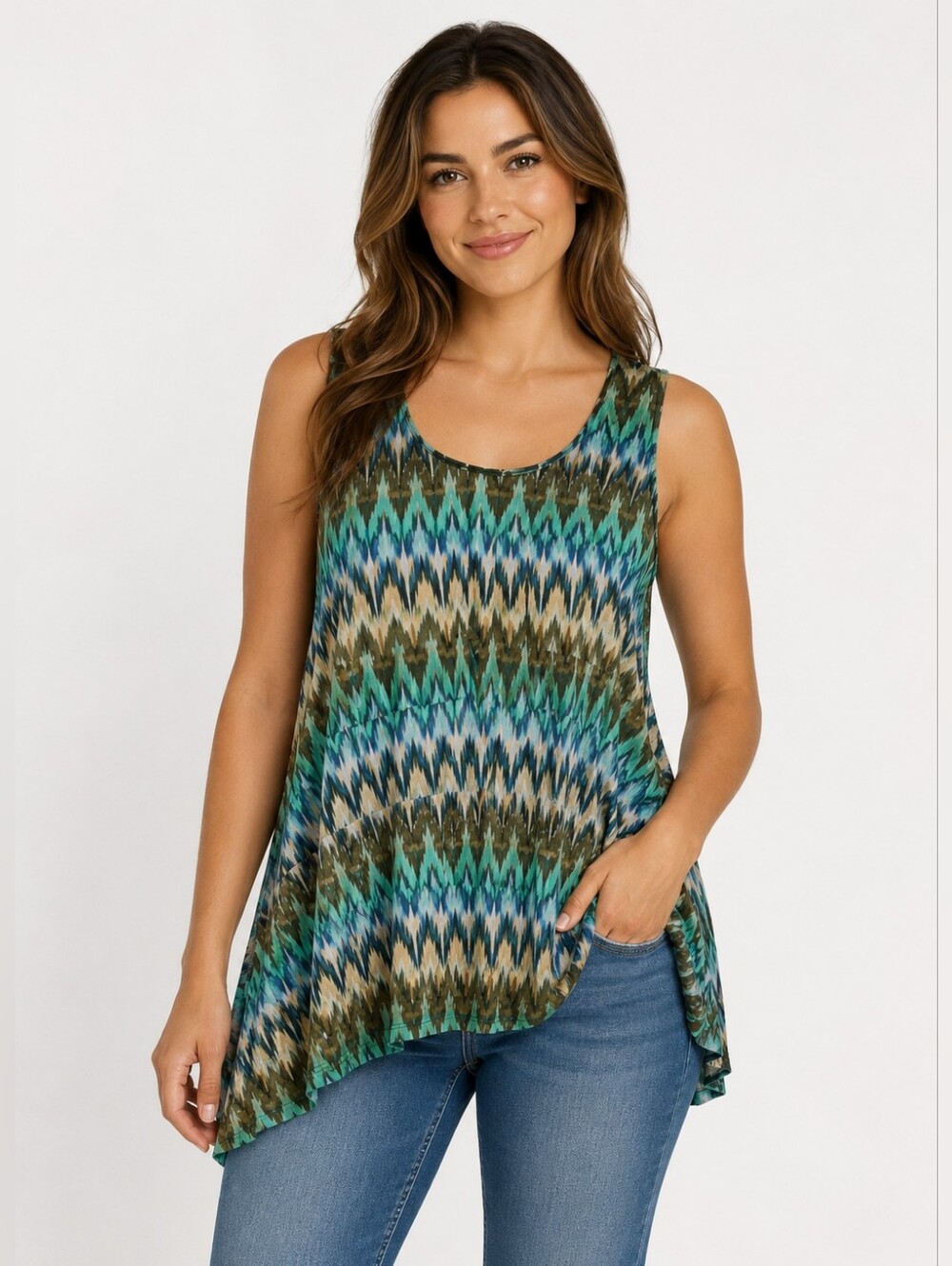 Catherines, Blue Green, Chevron, Sleeveless, Tunic, Plus Size, 2X, 22/24W